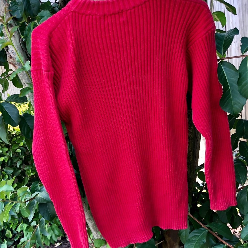 Y2K Ribbed Sweater Chunky Knit Red Cotton Top - Picture 6 of 7